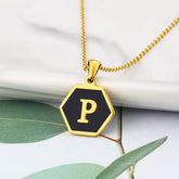 Aurora Hexagon Black Gold Initial Necklace